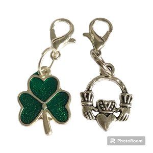 Celtic Irish Charms Clip On Lot Claddagh Shamrock Purse Zipper Pulls Silver Tone